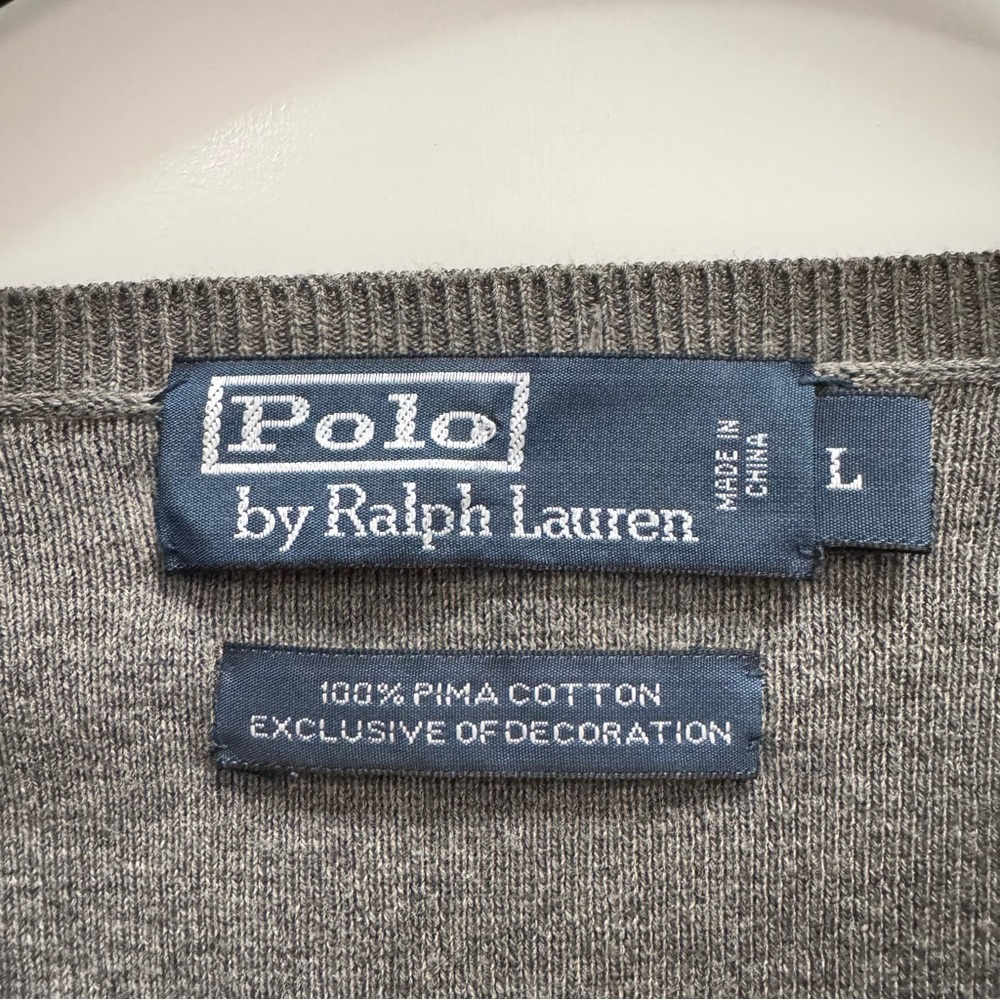 Polo by Ralph Lauren 100% Pima cotton Men's Gray V-Neck Sweater - Picture 3 of 5